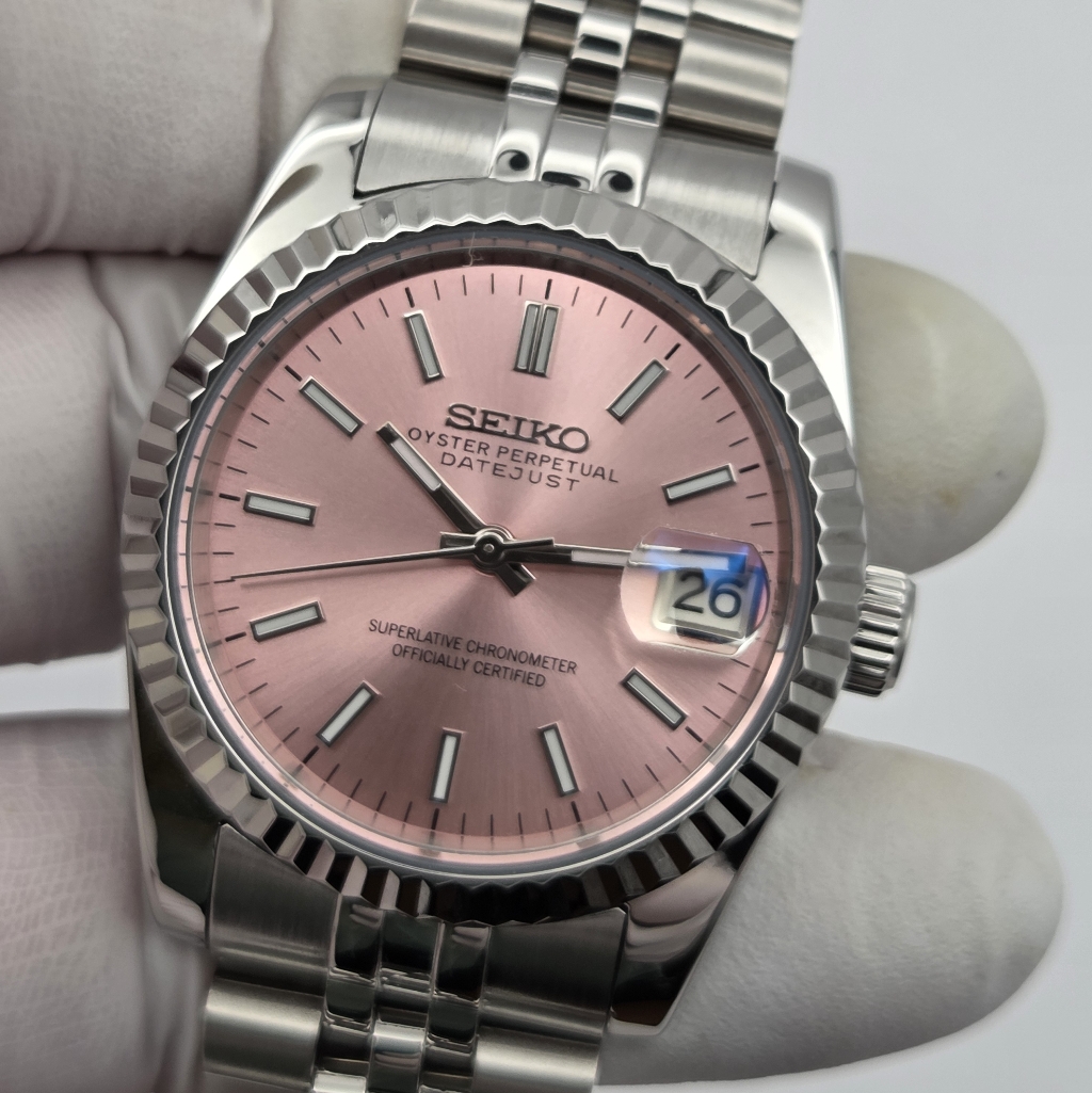 New Seiko Mod 36mm Automatic Watch Pink Dial